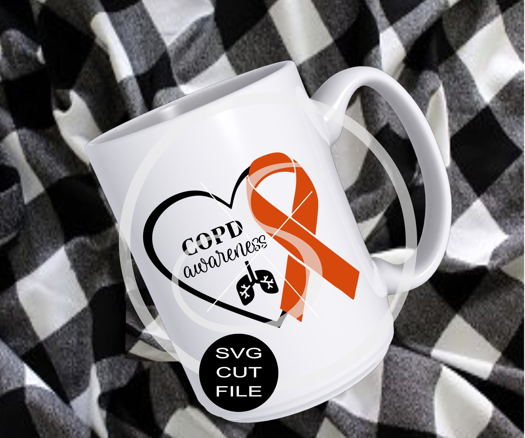 COPD Awareness Ribbon Heart SVG Digital Cut File for Etsy UK
