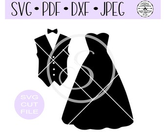 Wedding Vest and Gown For Groom and Bride SVG digital cut file for htv-vinyl-decal-diy-plotter-vinyl cutter- SVG - DXF & Jpeg formats.