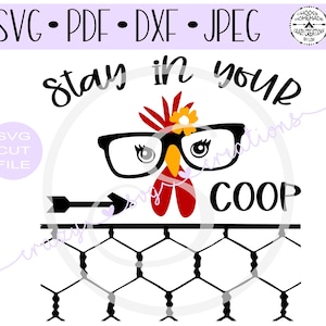 Bleiben Sie in Ihrem Coop SVG | Lustige Huhn mit Gläsern SVG | Digitale ausgeschnittene Datei | HTV geschnitten Datei | Vinyl Schablone geschnitten Datei | Png | Jpeg | Dxf | Pdf