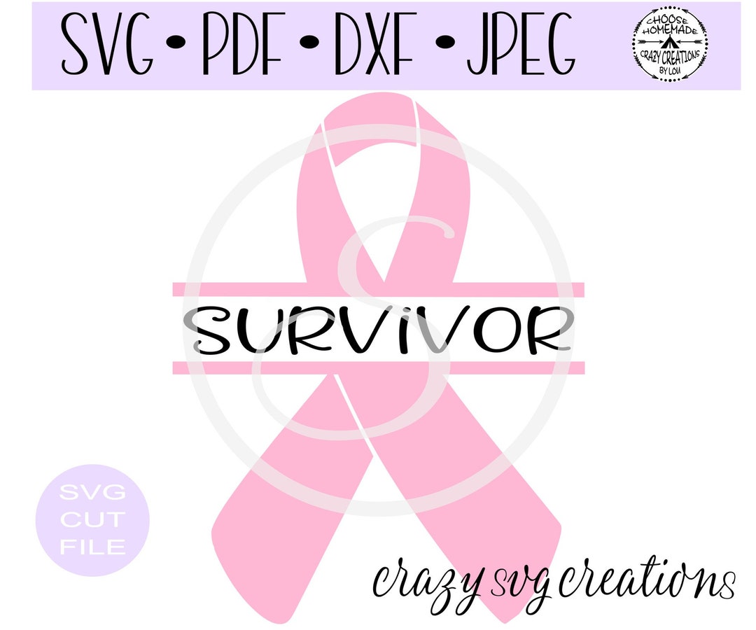 Breast Cancer Survivor Split Ribbon SVG | Cancer Ribbon Digital Cut ...