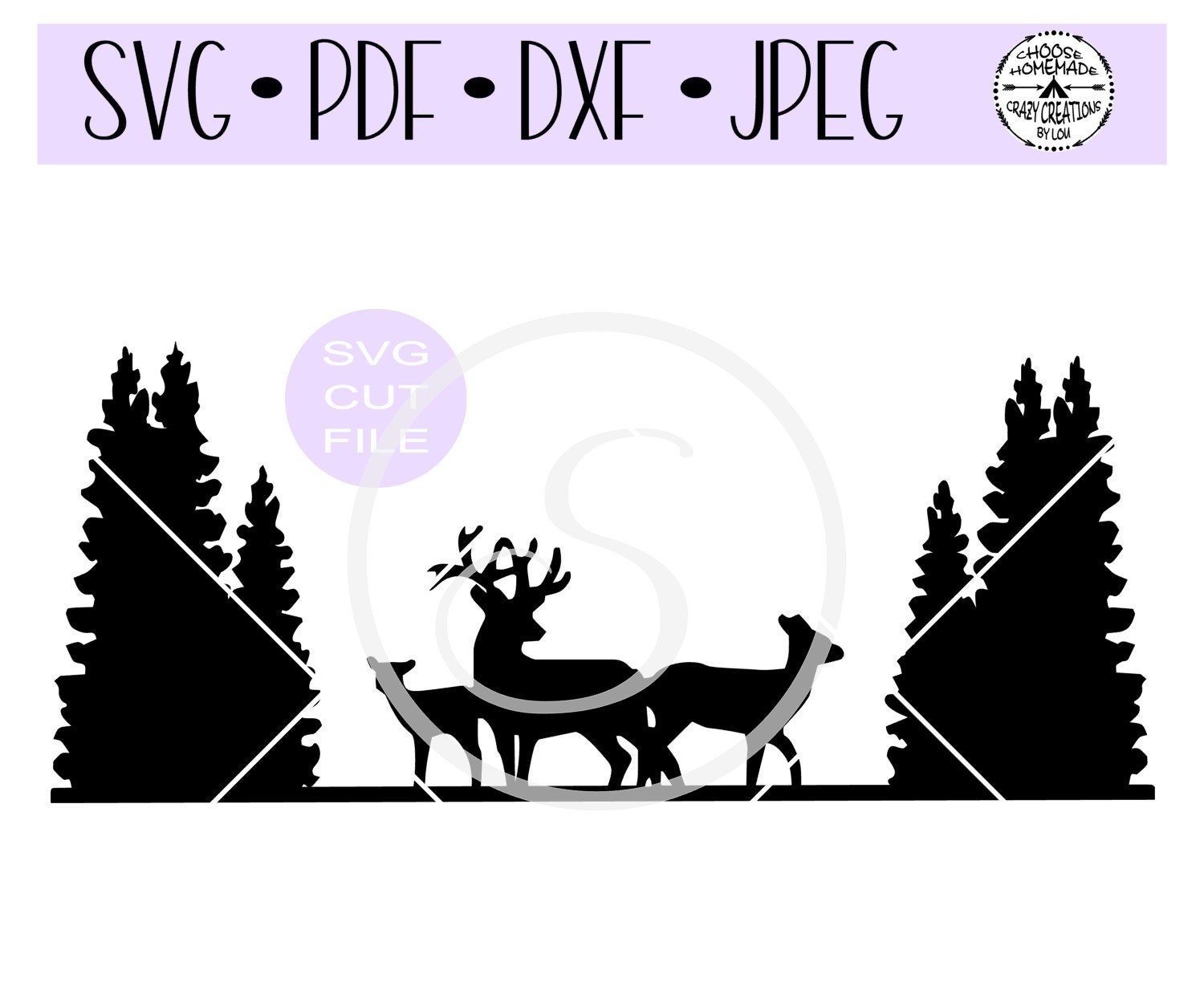 Download Deer in Pine Trees Silhouette SVG digital cut file for | Etsy
