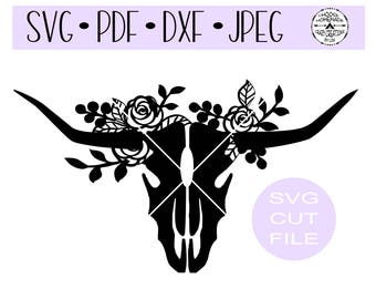 Cow Bull Skull Silhouette Flourish Western SVG digital cut file for htv-vinyl-decal-diy-vinyl cutter-craft cutter- SVG - DXF & Jpeg formats.