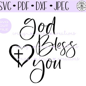 God Bless You Distressed Heart With Cross SVG | Digital Cut File