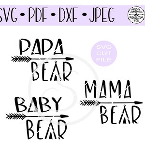 Papa ours maman ours bébé ours SVG numérique coupe fichier pour htv-vinyl-decal-diy-plotter-vinyl coupe-craft coupe-SVG - DXF & formats Jpeg.