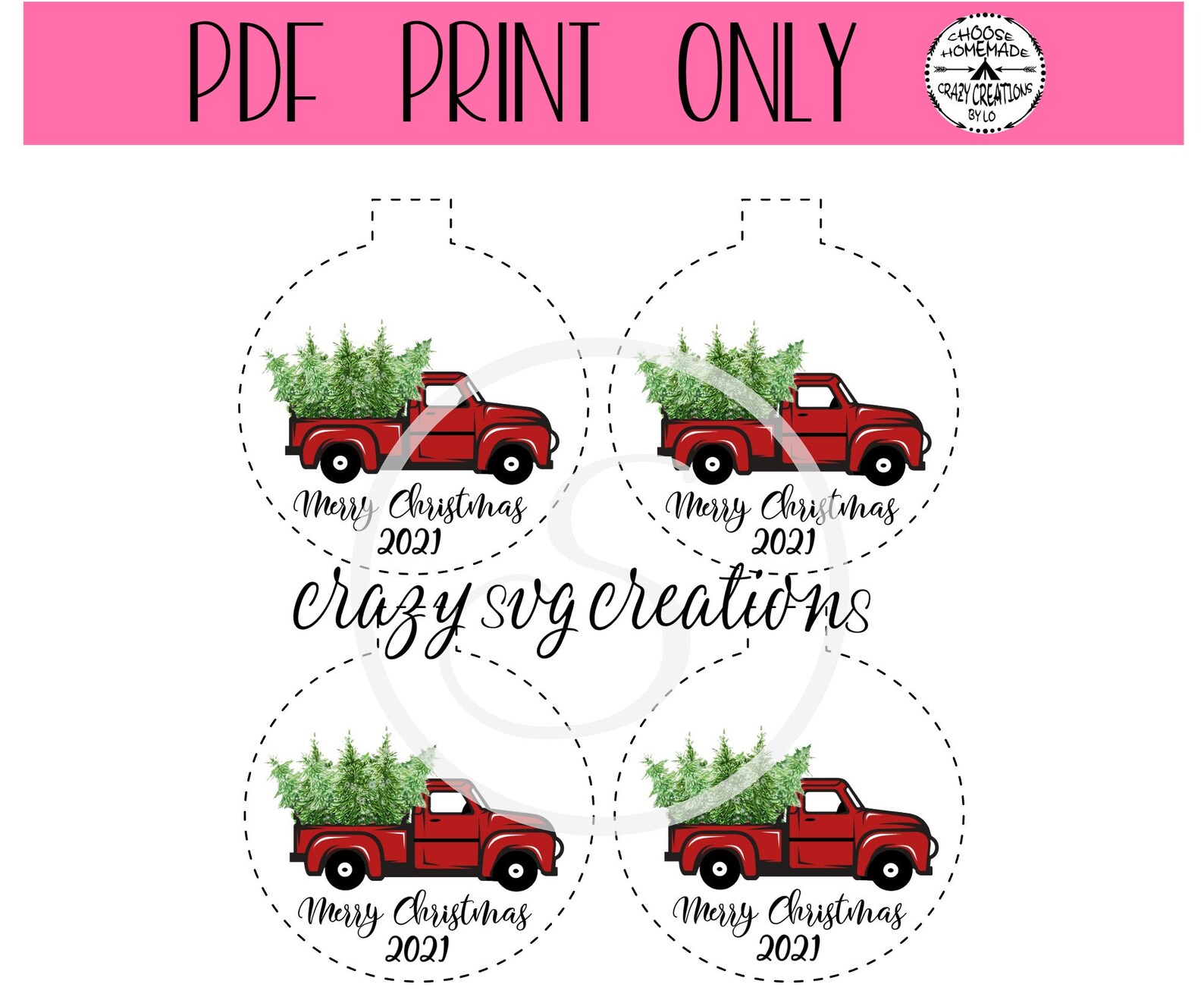 Little Red Truck Tree Merry Christmas With or Without Year | Etsy
