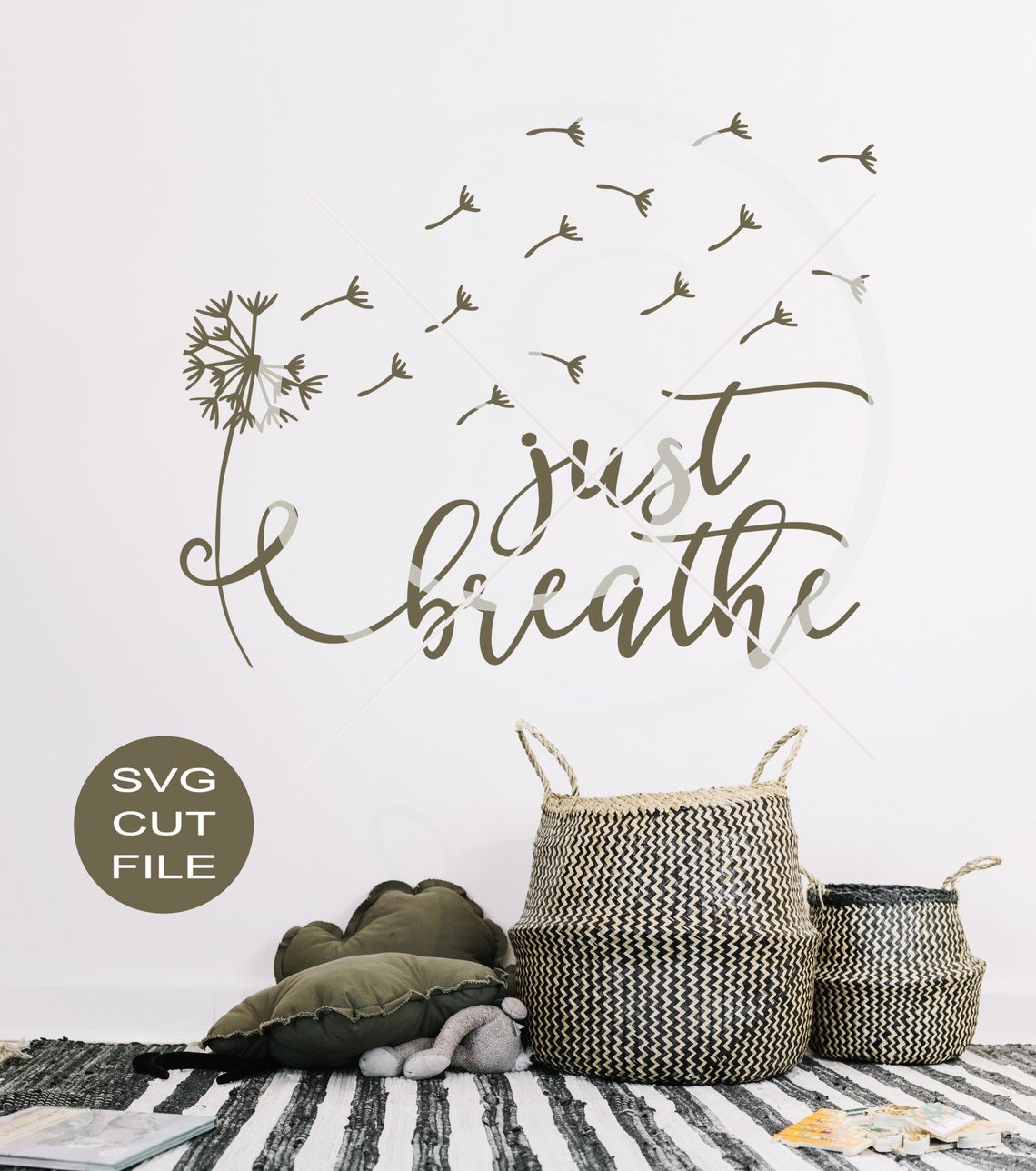 Just Breathe Dandelion SVG digital cut file for Etsy