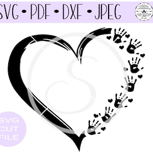 Babyhand wordt afgedrukt SVG met noodlijdend hart | Digitaal snijbestand | HTV-gesneden bestand | Vinyl stencil gesneden bestand | PNG | Jpeg-bestand | Dxf | Pdf