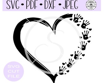 Baby Hand Prints  Distressed Heart SVG | Digital Cut File | HTV Cut File | Vinyl Stencil Cut File | PNG | Jpeg | Dxf | Pdf