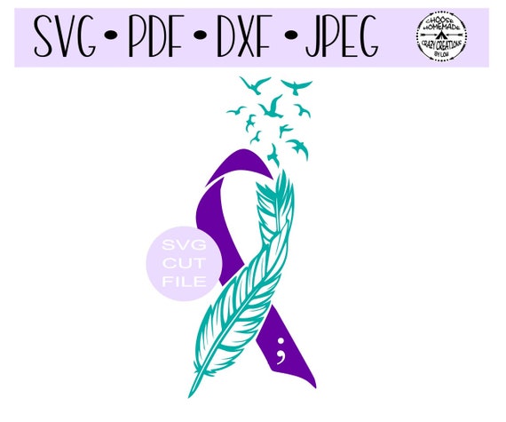 Download Suicide Loss Awareness Ribbon Birds Feather Semi Colon SVG ...