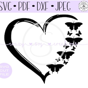 Schmetterlinge Distressed Heart SVG | Digitale Schnittdatei | HTV Schnittdatei | Vinyl Aufkleber Schneidedatei | Vinyl Schablone Cut File | PNG | Jpeg | Dxf | Pdf