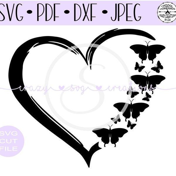 Vlinders Distressed Heart SVG | Digitaal gesneden bestand | HTV Cut File | Vinyl Decal Cut File | Vinyl Stencil Gesneden Bestand | PNG-| JPEG-| Dxf | Pdf
