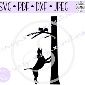 Chien barking à l'écureuil dans l'arbre Silhouette SVG (fr) Fichier de coupe numérique (digital Cut File) Fichier de coupe de HTV (fr) Vinyl Stencil Cut File (fr) PNG - France Jpeg - France Dxf - France Pdf