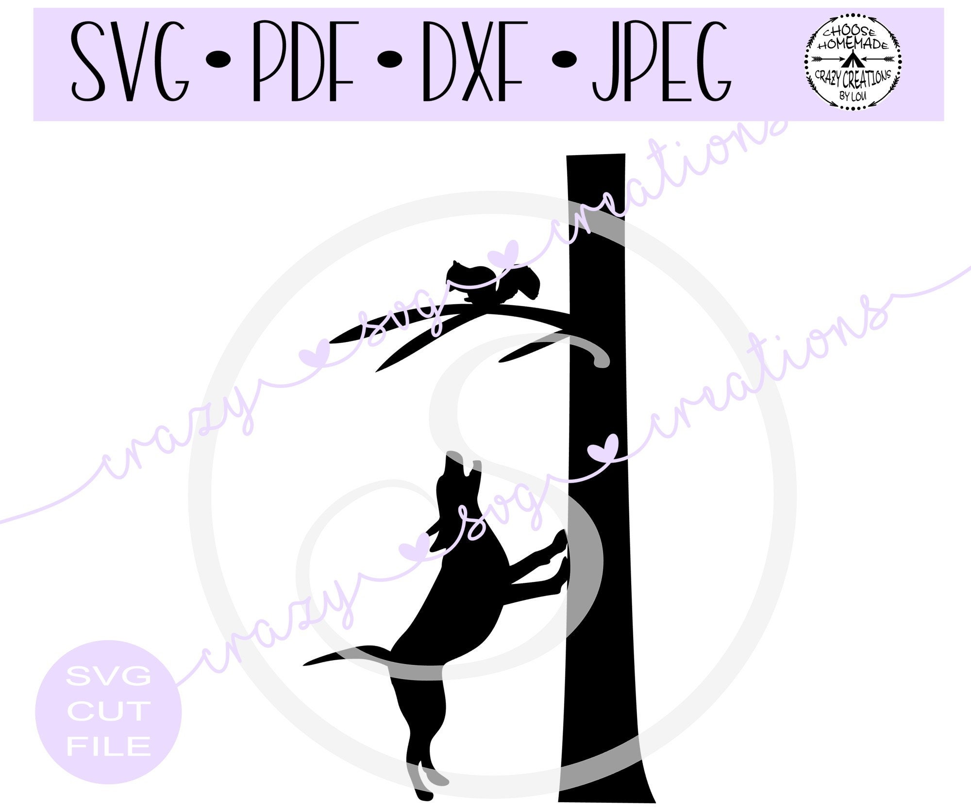 Dog Barking at Squirrel in Tree Silhouette SVG Digital Cut Etsy UK