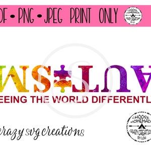 Autism Seeing The World Differently | Autism Awareness  | PRINT ONLY - Jpeg | PNG and Pdf Format Only | Sublimation | Clip art