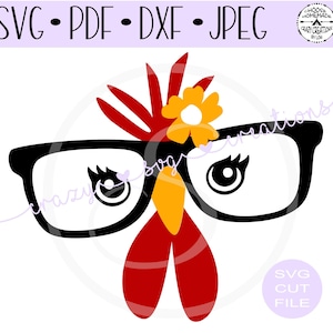 Cara de pollo divertida SVG / Pollo con gafas / Archivo de corte digital / Archivo de corte HTV / Archivo de corte de plantilla de vinilo / PNG / Jpeg / Dxf / Pdf