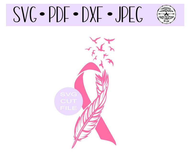 Cancer Awareness Ribbon Feather and Birds Breast Cancer ...