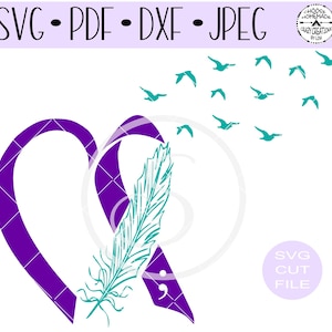 Suicide Loss Awareness Heart Ribbon Semi Colon SVG arquivo de corte digital para cortador htv-vinil-diy-viny - formatos SVG - DXF e Jpeg.
