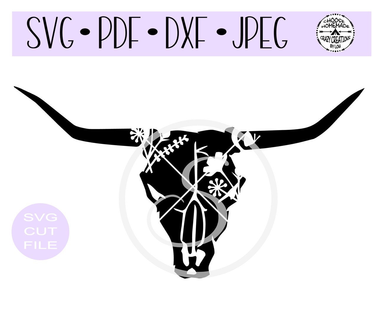 Download Cow Skull Floral Silhouette digital cut file for | Etsy