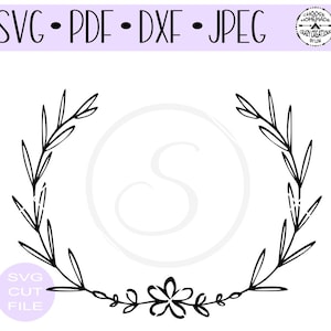 Peut inclure: Couronne noire et blanche avec un motif floral simple. La couronne est faite de feuilles et de branches.  SVG CUT FILE.