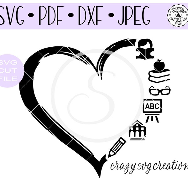 Teacher Heart SVG | Love To Teach | Digital Cut File | HTV Cut File | Vinyl Decal Cut File | Vinyl Stencil Cut File | PNG | Jpeg | Dxf | Pdf