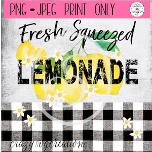 Fresh Squeezed Lemonade Black Buffalo Plaid Background Sublimation File | Digital Print Only | Printable | PNG | JPG  | Instant Download