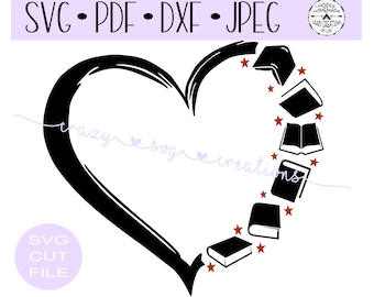 Books Distressed Heart SVG | Teacher Heart Digital Cut File | HTV Cut File | Vinyl Stencil Cut File | PNG | Jpeg | Dxf | Pdf