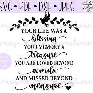 Dein Leben war ein Segen deine Erinnerung ein Schatz SVG Cut File | Memorial SVG | Digitale Schnittdatei | HTV Schnittdatei |  | Png | Jpeg | Dxf | Pdf