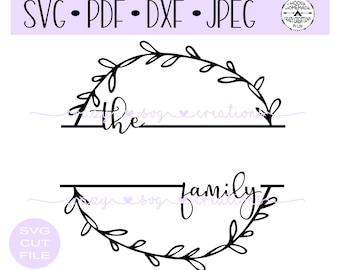 Split Wreath Family Name  SVG | Digital Cut File | HTV Cut File | Vinyl Decal Cut File | Vinyl Stencil Cut File | PNG | Jpeg | Dxf | Pdf