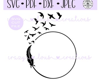 Birds Flying From Feather Circle Wreath SVG | Digital Cut File | HTV Cut File  | Vinyl Stencil Cut File | PNG | Jpeg | Dxf | Pdf