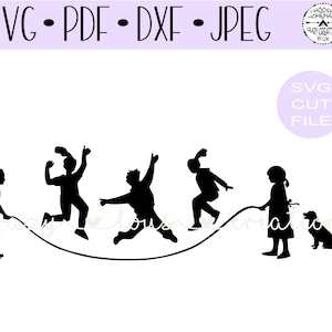 Silueta de niños jugando Jump Rope SVG / Digital Cut File / HTV Cut File / Vinyl Stencil Cut File / PNG / Jpeg / Dxf / Pdf