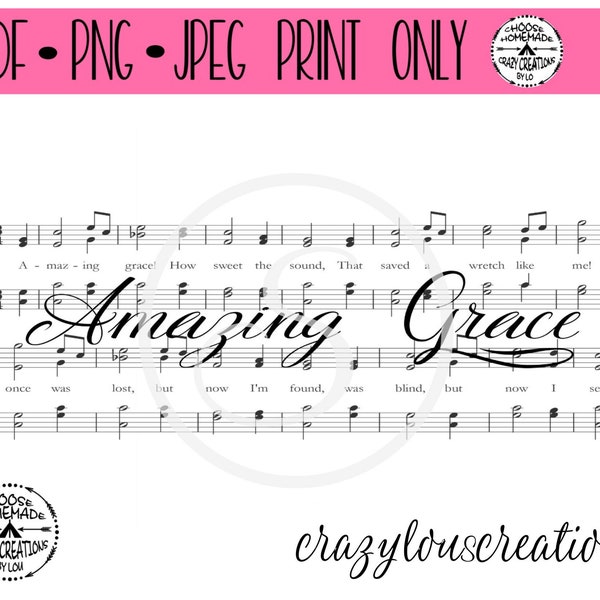 Amazing Grace Sheet Music Sublimation Print Only  |  PNG  |  Jpeg  |  PDF  | 11oz. Cup Wrap