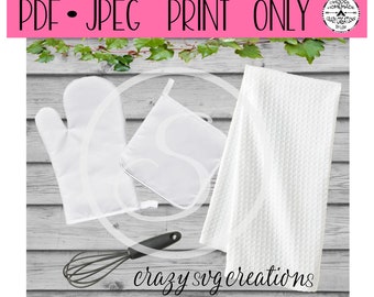Oven Mitt | Potholder | Waffle Towel | Mock Up | Jpeg and PDF Format ONLY | Print Only Mock Up