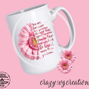 Pink Split Daisy Breast Cancer Ribbon PRINT ONLY Jpeg PNG and Pdf Format Only Sublimation Clip art image 2