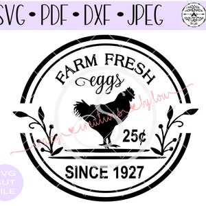 Farm Fresh Eggs Chicken Circle Wreath SVG (fr) Fichier de coupe numérique (digital Cut File) Fichier de coupe de HTV (fr) Vinyl Stencil Cut File (fr) PNG - France Jpeg - France Dxf - France Pdf