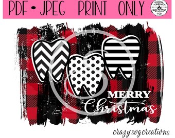 Merry Christmas Teeth - Chevron - Polka Dot - Striped  - Red Buffalo Plaid Background  Sublimation  | Instant Download | PNG | JPG