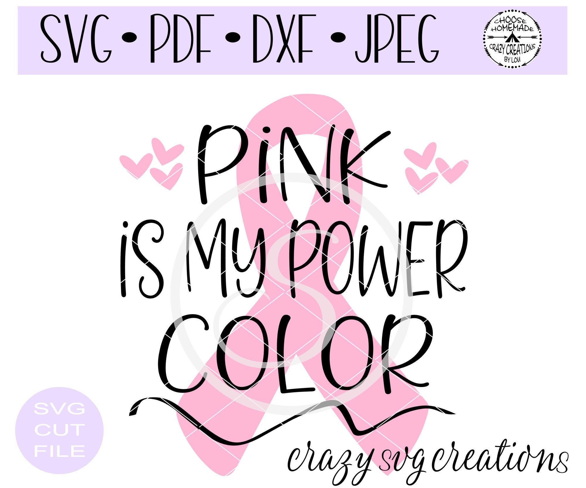Pink Is My Power Color SVG | Breast Cancer Awareness Digital Cut File | HTV Cut File | Vinyl Stencil Cut File | PNG | Jpeg | Dxf | Pdf