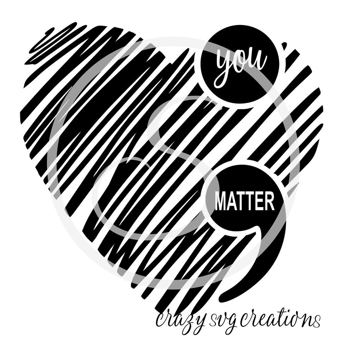 You Matter Semi Colon Heart SVG Digital Cut File for Etsy