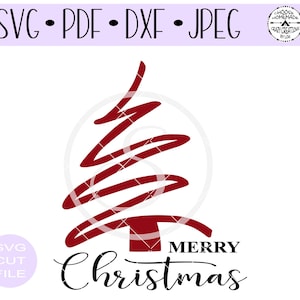 May include: A red stylized Christmas tree with the text "Merry Christmas" in black script.