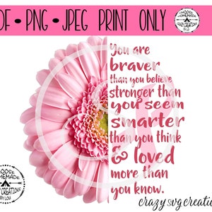 Pink Split Daisy Breast Cancer Ribbon PRINT ONLY Jpeg PNG and Pdf Format Only Sublimation Clip art image 1