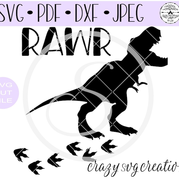 Rawr T-Rex Dinosaur SVG | Digital Cut File | HTV Cut File | Vinyl Decal Cut File | Vinyl Stencil Cut File | PNG | Jpeg | Dxf | Pdf