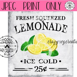 Fresh Squeezed Lemonade Ice Cold 25 Cents Sublimation File | Tiered Tray | Market Sign | Digital Print Only | JPG  | Instant Download