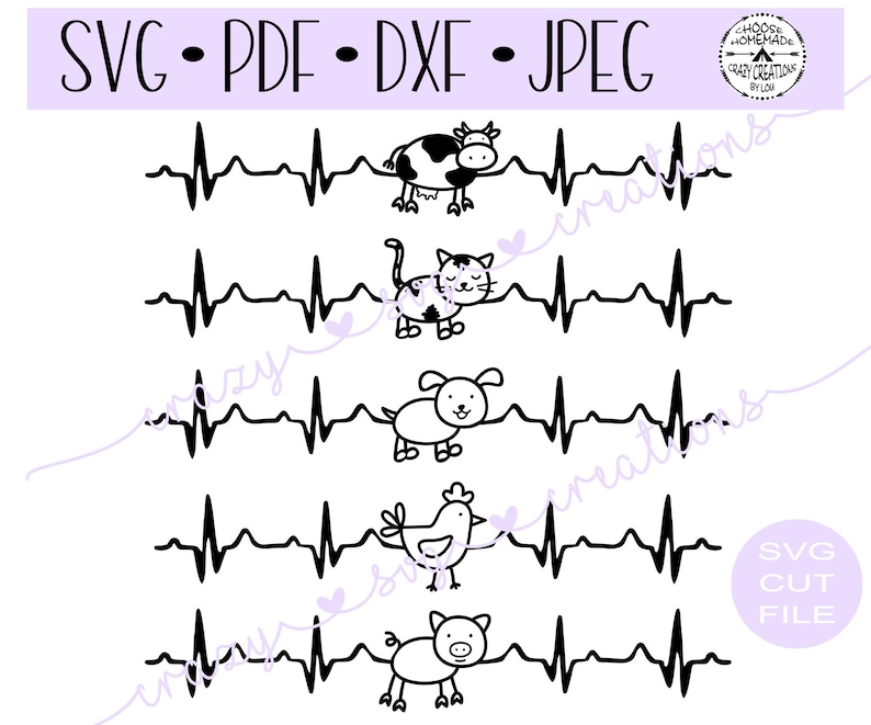 Heartbeat Animals SVG Cow Cat Dog Chicken Pig SVG Etsy