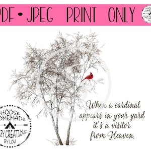 When A Cardinal Appears In Your Yard It&#39;s A Visitor From Heaven  PRINT ONLY Jpeg and PDF format Only- Sublimation