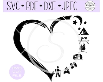 Camping Heart SVG | Love To Camp | Distressed Heart  | HTV Cut File | Vinyl Decal Cut File | Vinyl Stencil Cut File | PNG | Jpeg | Dxf | Pdf