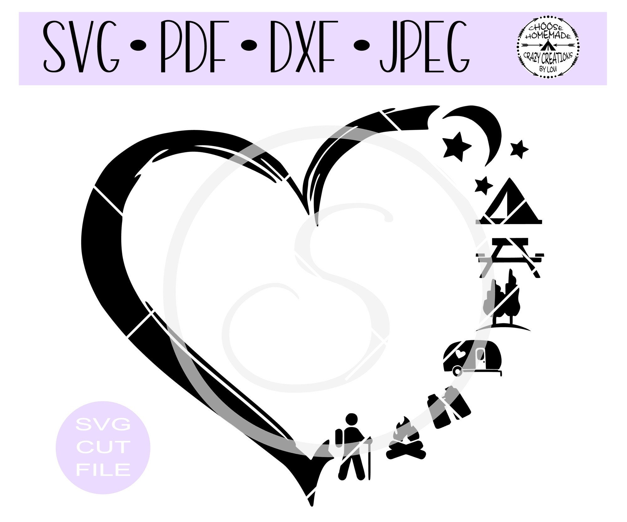 Download Camping Heart SVG Love To Camp Distressed Heart HTV Cut | Etsy