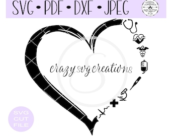 Nurse | Doctor | Medical Distressed Heart SVG | Digital Cut File | HTV Cut File | Vinyl Stencil Cut File | PNG | Jpeg | Dxf | Pdf