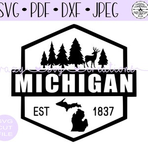 Michigan EST 1837 Deer and Pines SVG | Digital Cut File | Htv Cut File | Vinyl | Vinyl Stencil Cut File | PNG | Jpeg | Dxf | Pdf