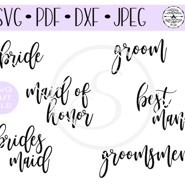 Wedding Party Catchwords Set SVG digital cut file for htv-vinyl-decal-diy-plotter-vinyl cutter-craft cutter- SVG - DXF & Jpeg formats.