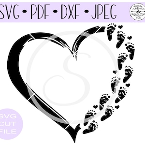 Pé de bebê imprime coração angustiado SVG | Arquivo de corte digital | Arquivo de corte HTV | Arquivo de corte de estêncil de vinil | PNG | JPEG | Dxf | PDF