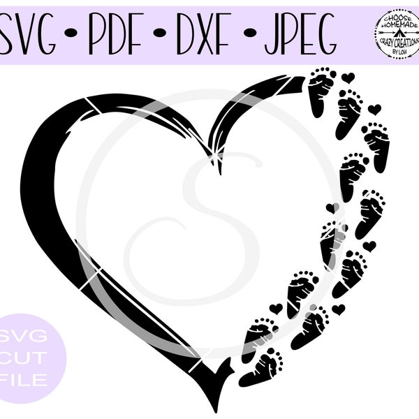 Baby Foot Prints Distressed Heart SVG | Digital Cut File | HTV Cut File | Vinyl Stencil Cut File | PNG | Jpeg | Dxf | Pdf